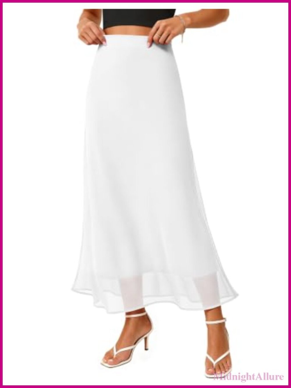 Chiffon Maxi Skirt High Waist A-Line Lined Flared